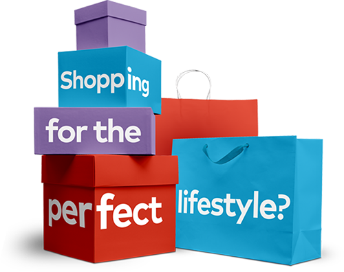 Gift boxes and Bags labelled Shopping for the perfect lifestyle