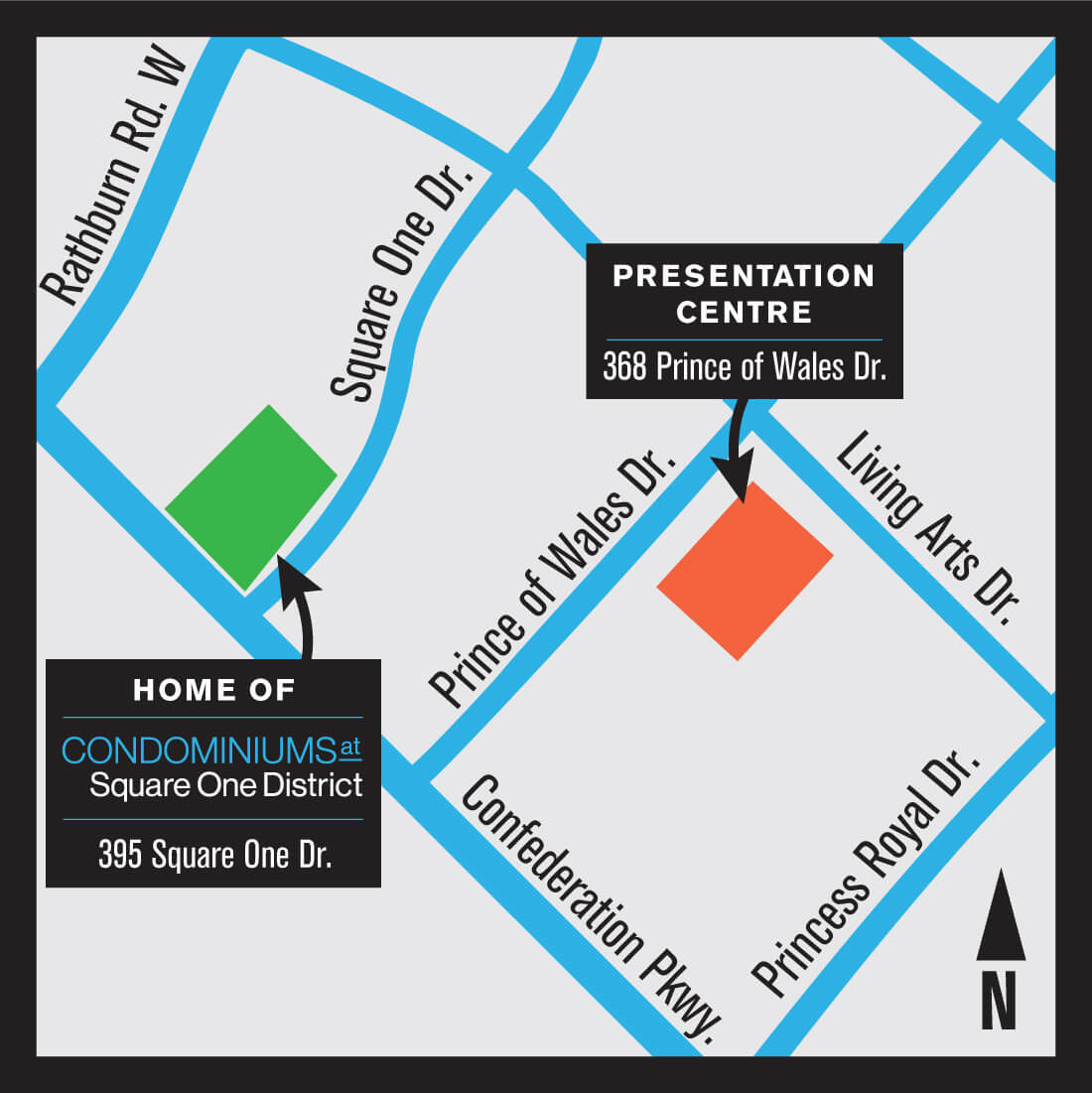 Sales Office Map - Presentation Centre 368 Price of Wales Dr. Codominiums at Square on address: 395 Square One Dr.
